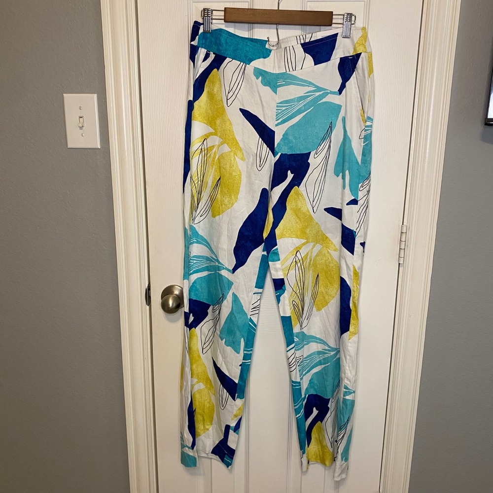 Chicos Beach Sway Pull On Pants Wide Leg Tropical Linen Size 0.5R 6R NEW